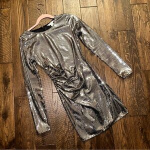 Silver Sequin Long Sleeve Disco Ball Dress